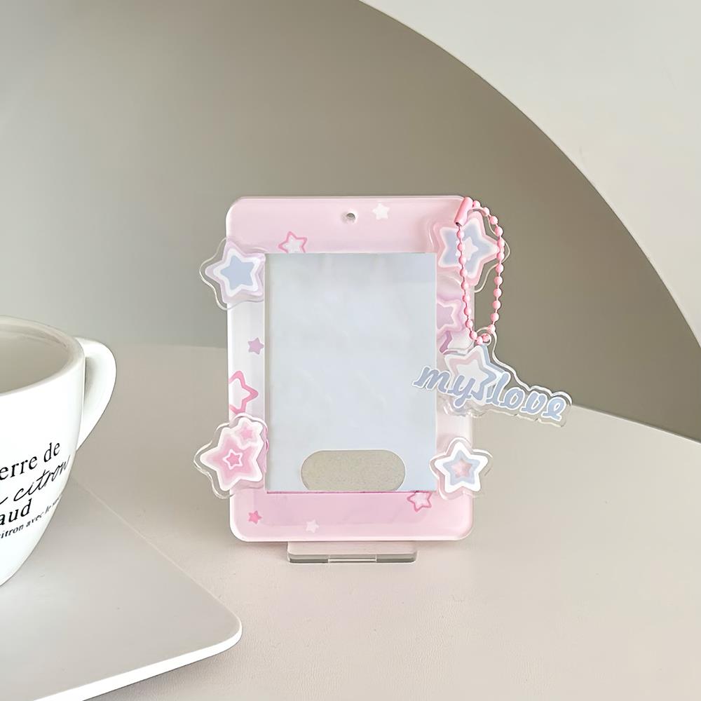 

Photo Holder Card Display Stand Card Sleeve Photocard Frame Sweet 3inch Acrylic Star Desktop Decor Photo Protection Cute Korean рожевий