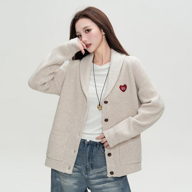 izzue Women's Heart Pattern V-Neck Cardigan Sweater