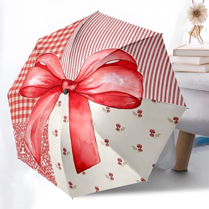 1pc Bow PrintAutomatic Open/close Folding Umbrella, Compact Portable Travel Umbrella, Perfect Birthday/Holiday, Cute Umbrella y019