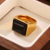Stainless Steel Square Natural Stone Ring Vintage Hip Hop Titanium Steel Jewelry