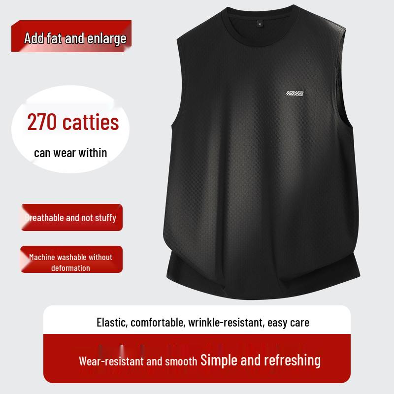 Men s Plus Size Breathable Round Neck Vest 6XL чёрный