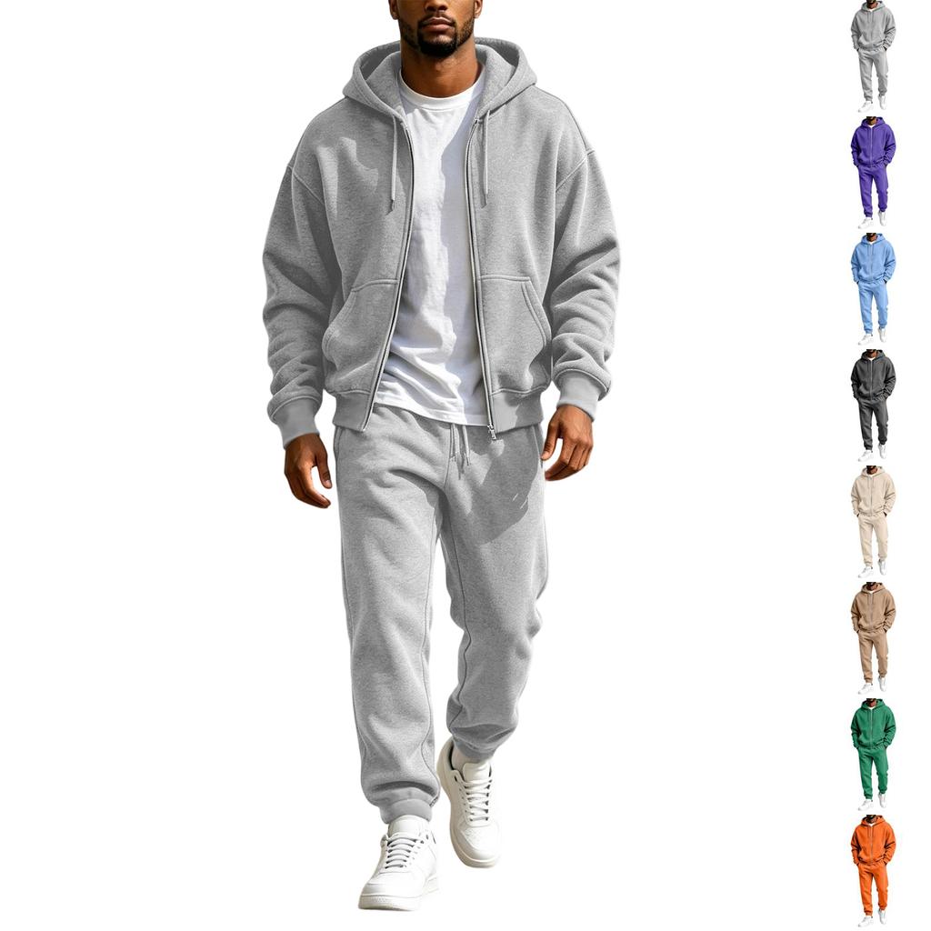 Men's Color Sweatshirt Set Casual Athletic Two Piece Outfit for Spring and Fall