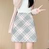 Damen Retro Karomuster Bodycon Minirock Herbst Winter Wolliger High Waist A-Linienrock Damen Koreanischer Schlankmachender Fit Kurzer Rock