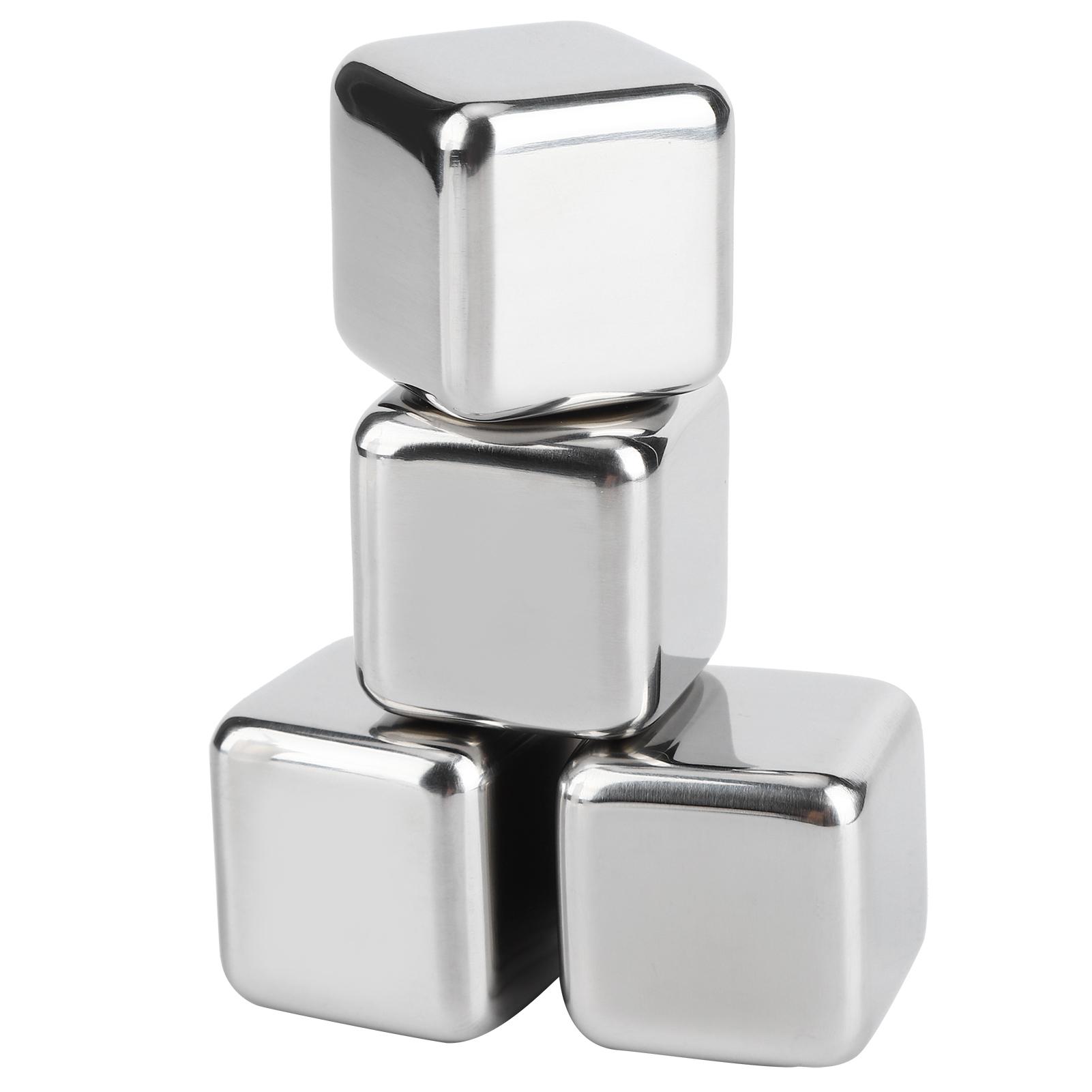 Ice Cubes with Clamp Reusable 304 Stainless Steel Ice Stone for Wine Whiskey Drinks Beverages4Pcs