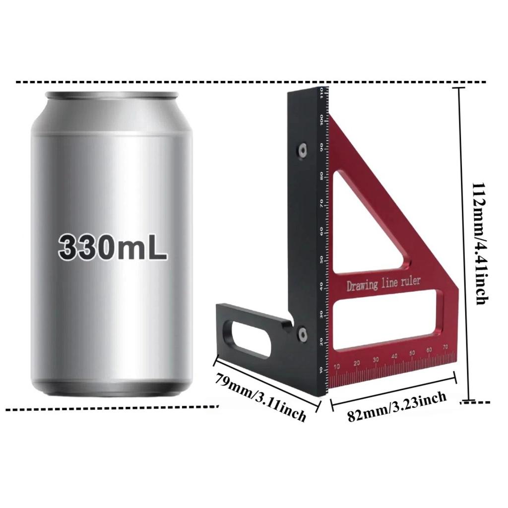 Woodworking Square Protractor Aluminum Alloy Scribing Ruler Miter, Precision 3D Multi Angle 45/90 Degree Layout Measuring Tool