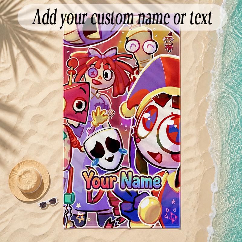 Beach TowelThe Amazing Digital Circus Custom Name Text Personalized Soft Towel for Beach Pool Indoor Home Decor Gift