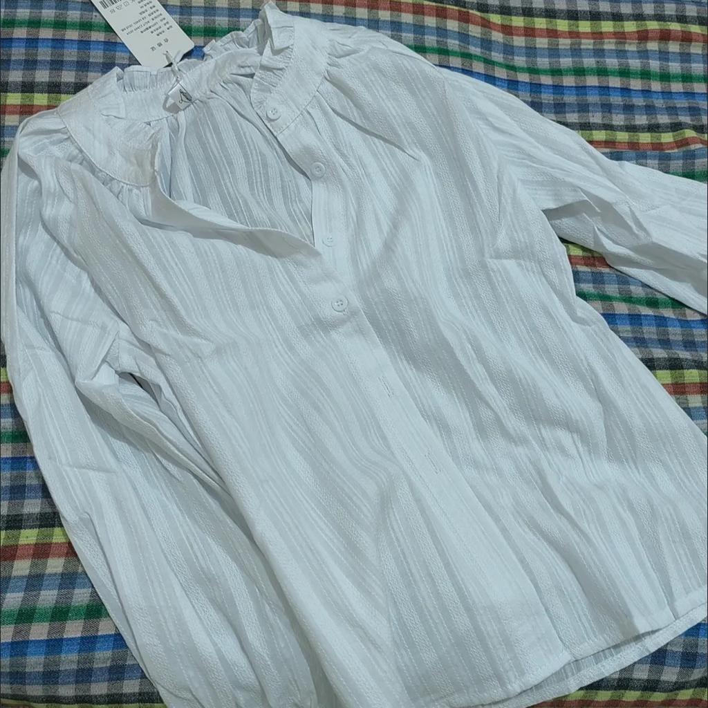 French Style Pure Cotton Long Sleeve Shirt Women Spring Ruffled Collar Lace Edge Blouse