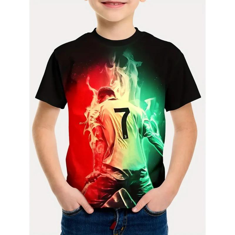 Kids T-shirt 3d Print Summer New Boys' 3D Sexy Design Gradient Round Neck Short Sleeved T-shirt