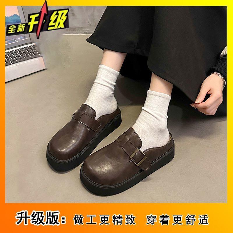 

2025 new women s velvet thick-soled bag head half slippers women s outer wear height-increasing lazy Birkencotton slippers 40