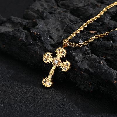 European and American Hip-Hop Cross Zircon Pendant Personality Men's Necklace Titanium Steel Necklace Non-Fading Women's Summer Accessories