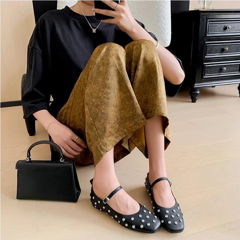 Fashion Fashion Rhinestones Rivets Studded Women Ballet Flats Comfortable Soft Soles Mary Jeans Walking Lazy Loafers Casual Girls Shoes