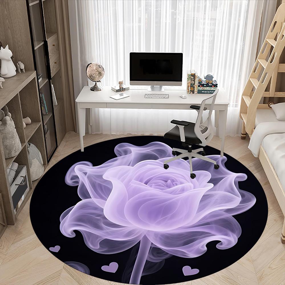 1pc Floral Rose Office Round Area Rug, Indoor Mat Suitable ForOffice, Under Office Chairs Bedroom Living Room Home Decor T148