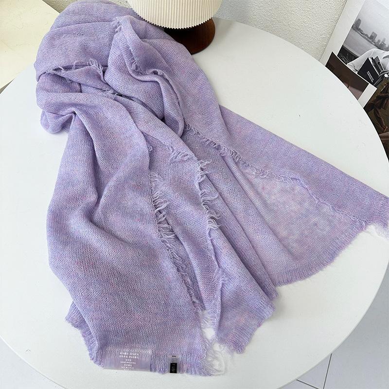 Autumn and winter new simple warm wool scarf shawl men and women versatile solid color wool mohair scarf