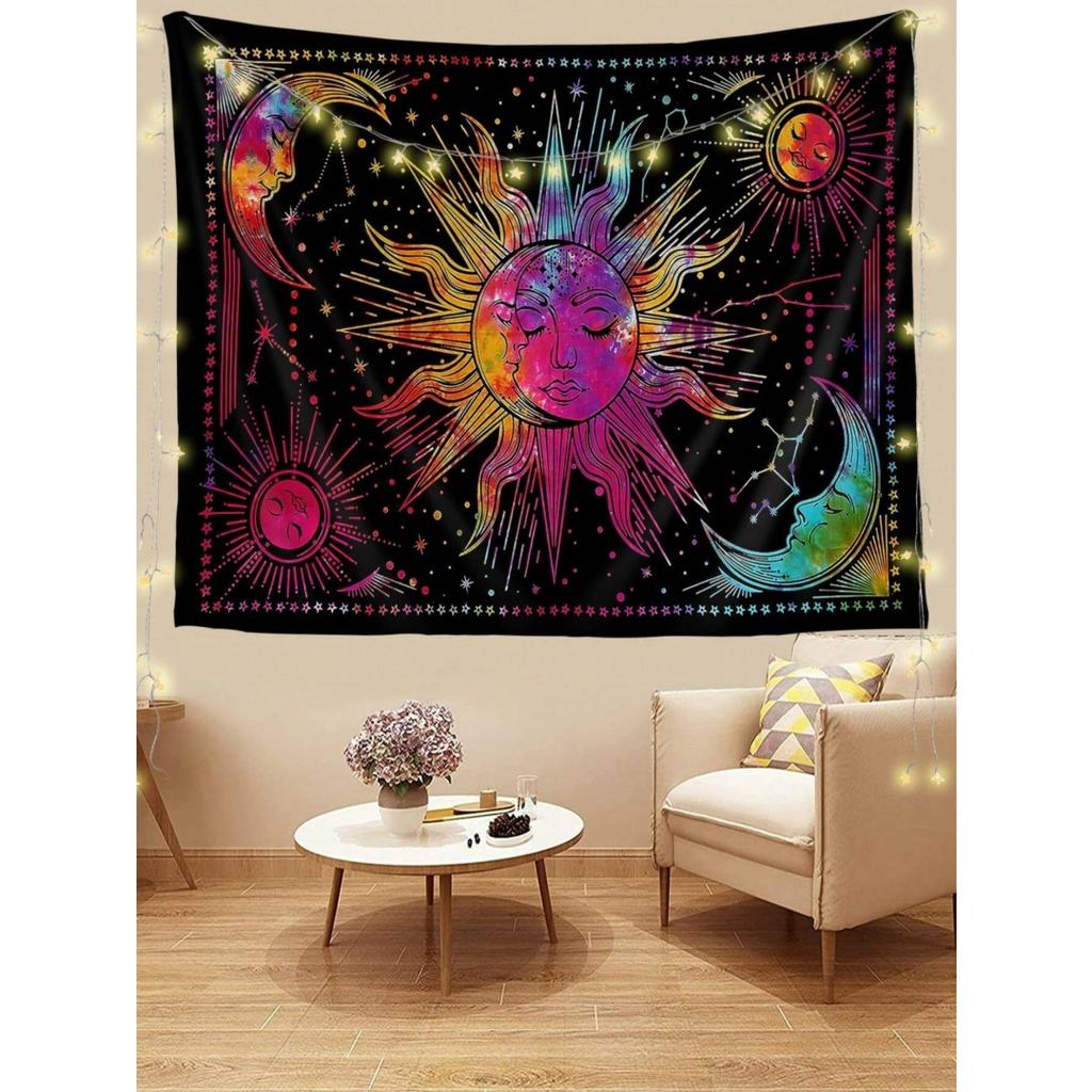 1Pc Colorful Sun Moon Star Pattern Tapestry 1 Pc Background Cloth Decorative Hanging Cloth Wall Cloth Layout Tapestry