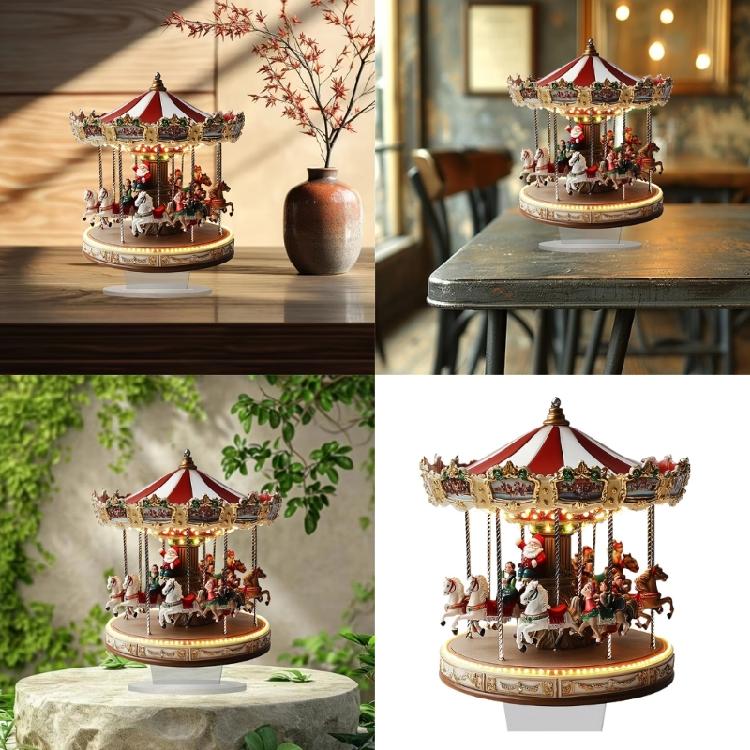 2D Flat Christmas Carousels Acrylic Table Sign Decorative Ornament for Romantics and Elegant Indoor Holiday Decoration