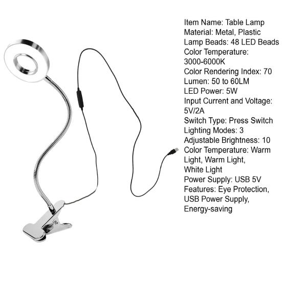 Lumină de lectură Yousheng Protecția ochilor Economisire de energie, alimentată prin USB, lampă de birou cu LED, lumină de umplere pentru selfie pentru tăblie de pat