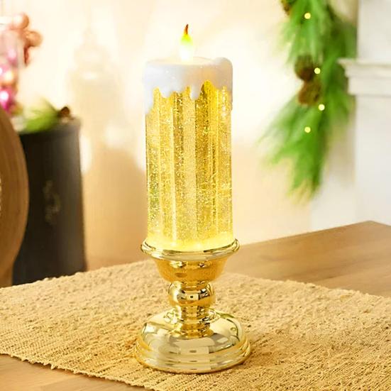 1 Set Candle Light Swirling Glitter Plug And Play Waterproof Flameless Christmas LED Night Light for Party