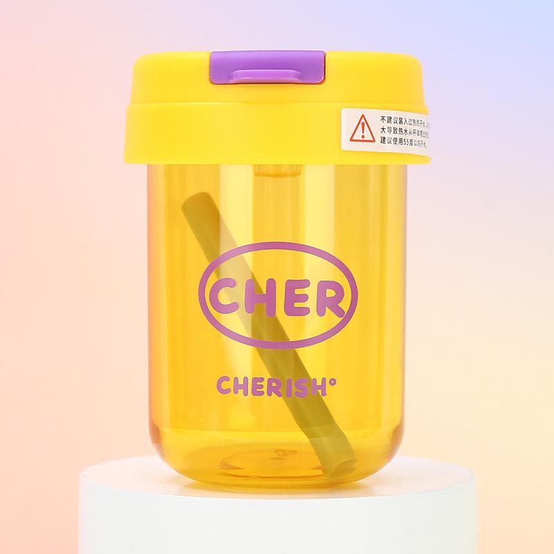 Water bottle fashionable mini double drink ton cup high value student plastic cup outdoor portable car straw cup