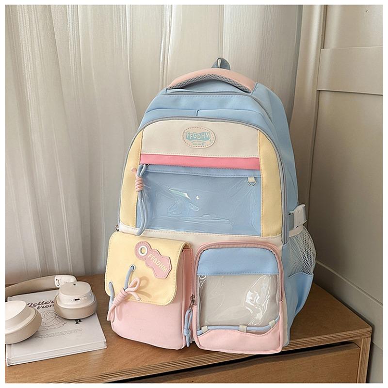 School bag new high-value college style fresh and sweet backpack junior high school students contrasting color splicing bar backpack