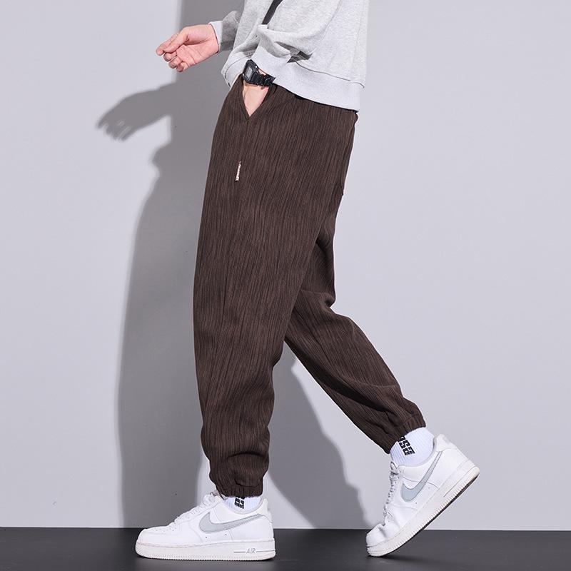 Trendy Boao Men's Striped Velvet Pants: Warm, Elastic Waist, Perfect for Autumn/Winter