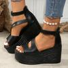 Fashion Women's Peep Toe Chunky Platform Sandals Ankle Strap Wedge Heel Gladiator Sandals for Women 2025 Summer Thick Bottom Beach Shoes