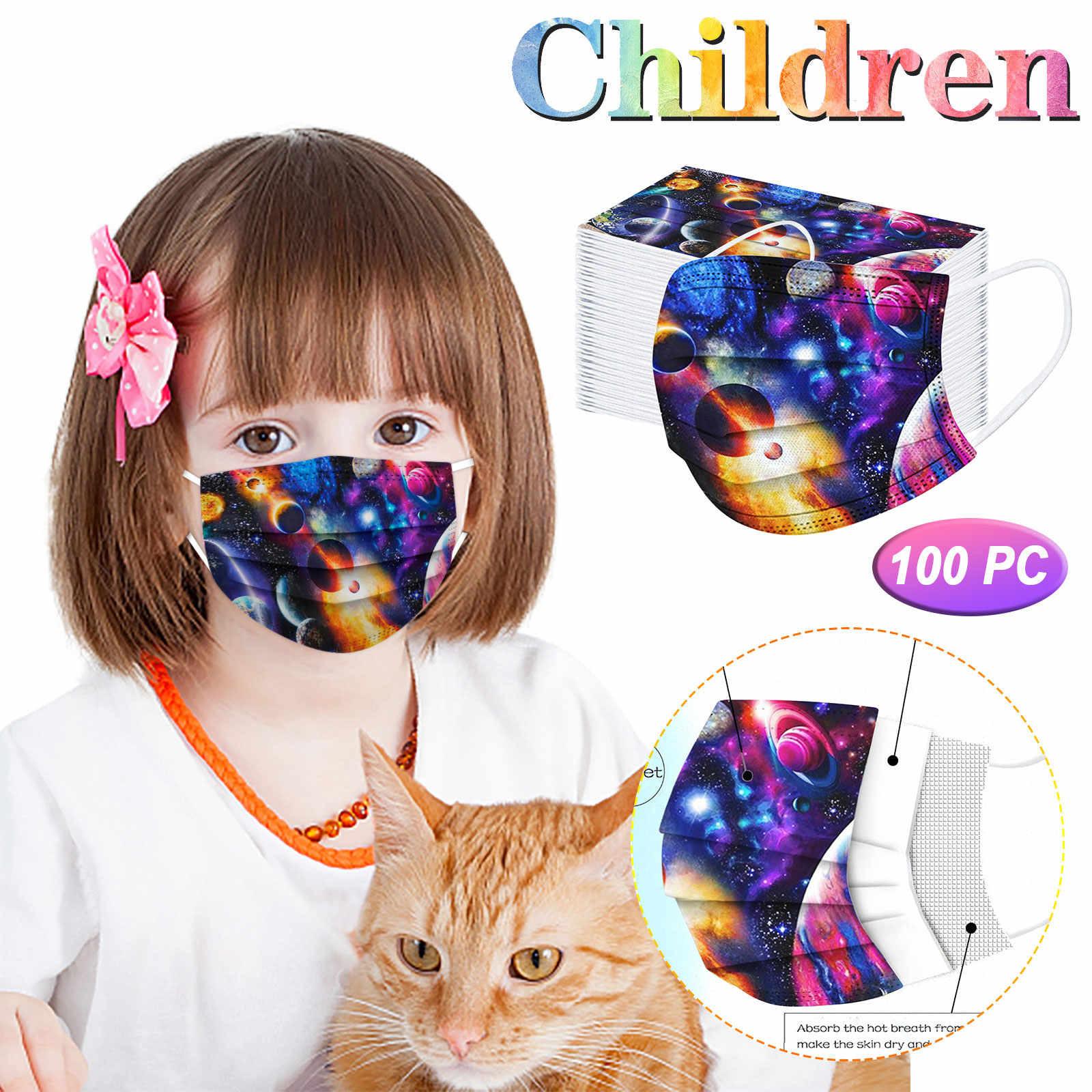 

100PCS Children s Three-Layer Protective Dust-Proof Print Disposable Mask Free Size