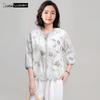 LUDIan Women's Floral Cotton-Linen 3/4 Sleeve Shirt