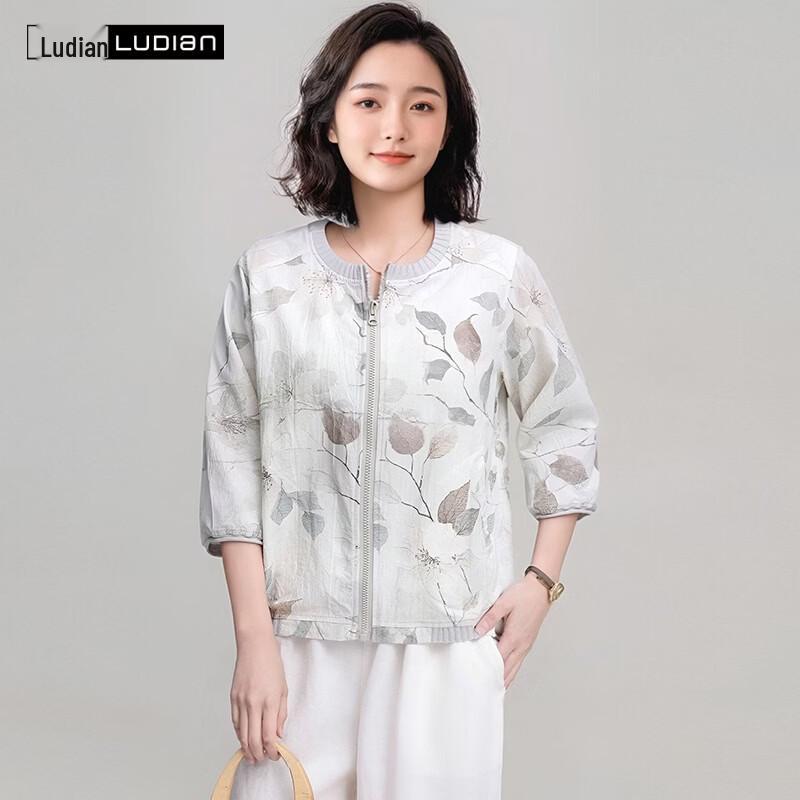 LUDIan Women's Floral Cotton-Linen 3/4 Sleeve Shirt
