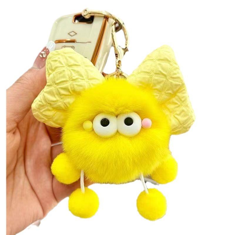 Adorable Rex Rabbit Fur Bow Plush Soot Ball Keychain & Bag Charm