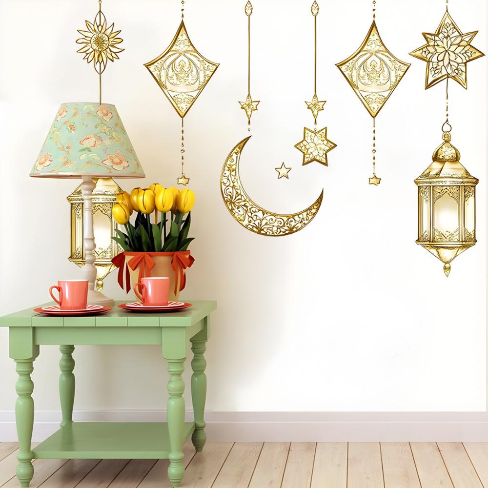 Style Golden Chandelier, Star Moon Wall Sticker Window Sticker Door Sticker Holiday Home Decoration Sticker Pvc Self Adhesive