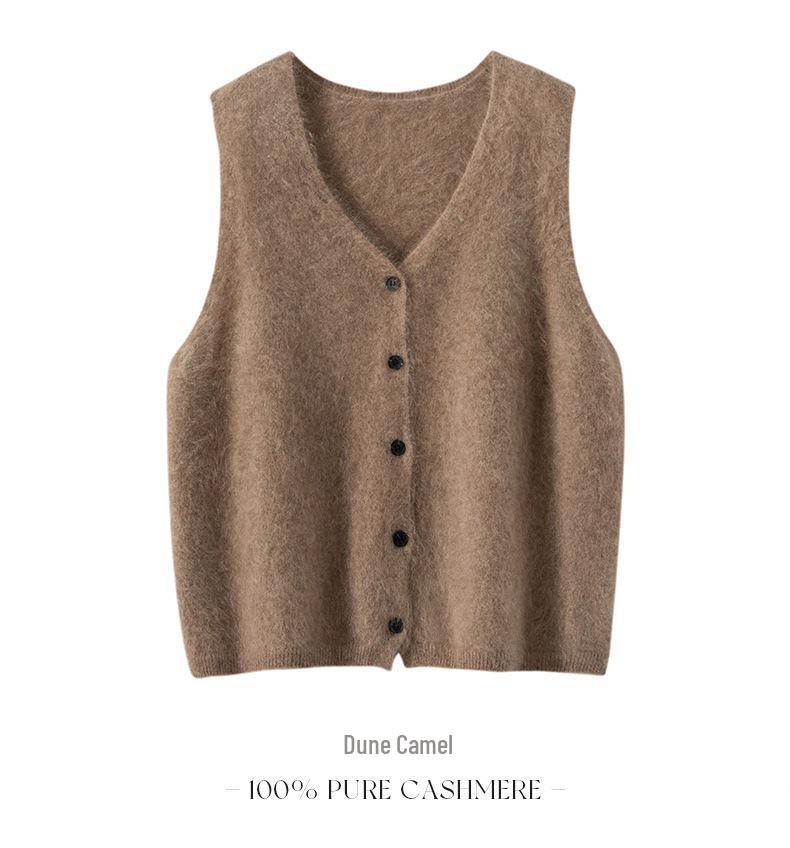 Women's 100% Cashmere Brushed V-Neck Vest Top - Autumn/Winter Layering Essential