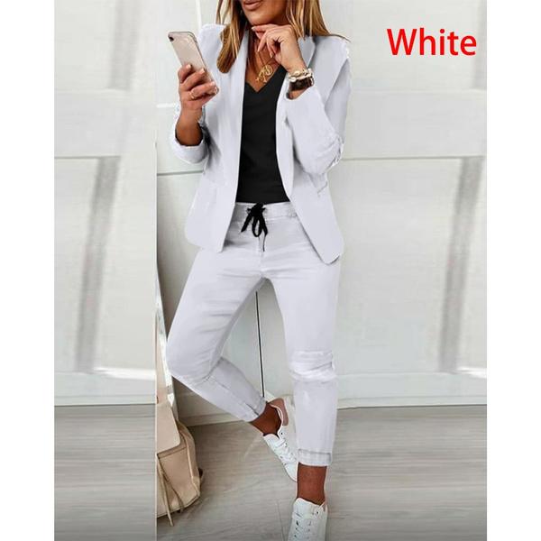 Women Elegant Long Sleeve Blazer Sets Lapel Neck Blazer Coat & Drawstring Pants Set Two Piece Outfits for Women