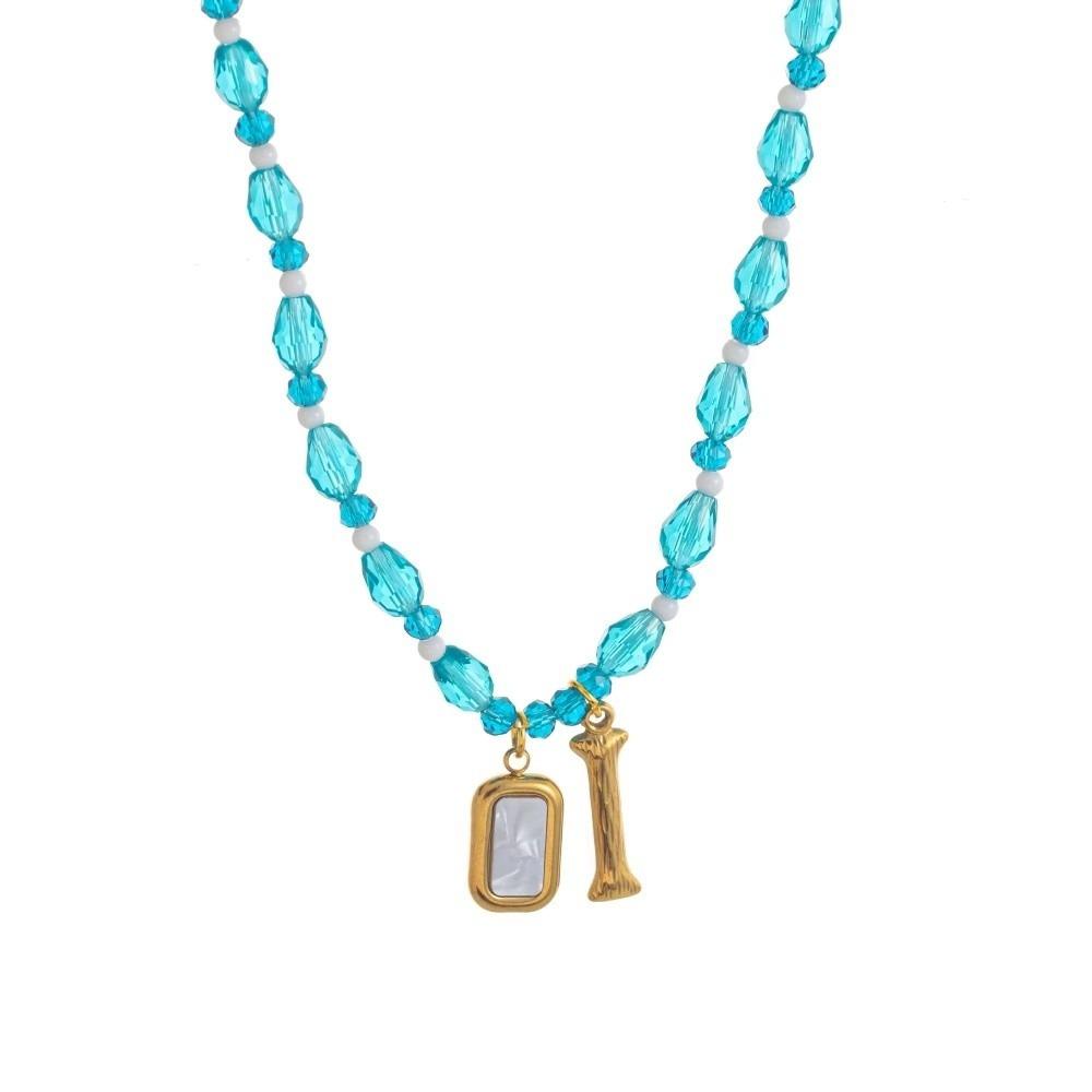 18K Gold Plated Beaded Necklace Stainless Steel Geometric Layered Pendant Necklace Boho Style Pearl Crystal Clavicle Chain