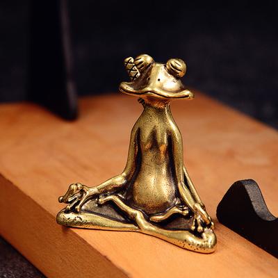 Zen Frog Incense Burner Ornament Retro Copper Animal Sculpture Meditation Statue Incense Holder Desk Decoration