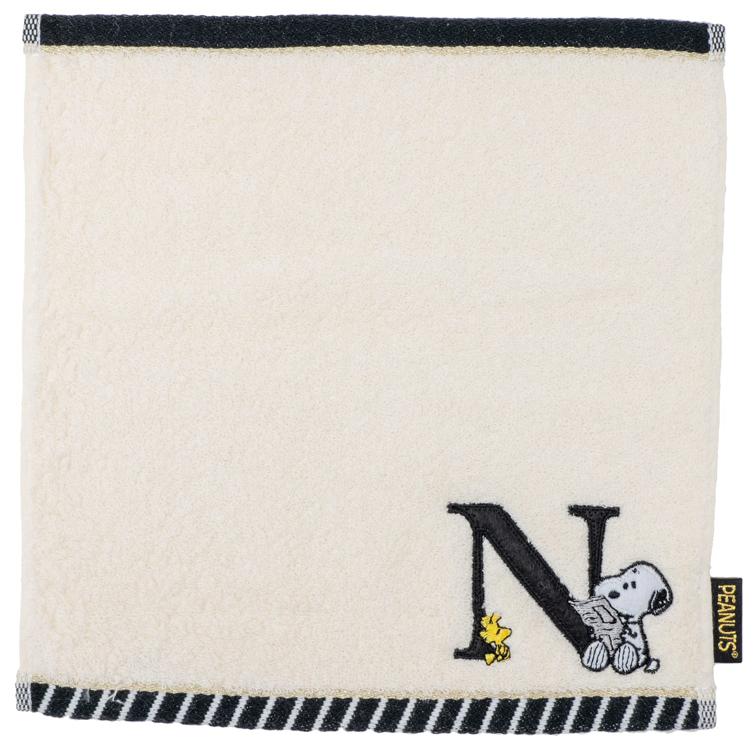 Tsujiseru Snoopy Mini Towel 25cm with embroidered initial White N, белый