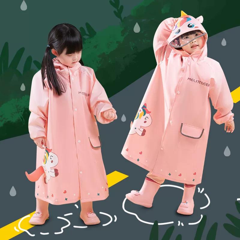 Kids Raincoat Girl 1 Long Full Body Rainproof Lightweight Cartoon School Schoolbag Seat 3 Years Old Baby Poncho Rain Boots