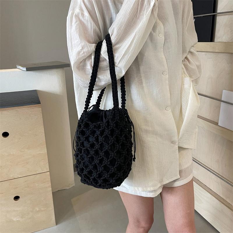 Sommer-Strandtasche für Damen, Netzseil, gestrickt, Eimer, Umhängetaschen, retikuliert, hohl, Reise-Shopper, Totes, Damenmode, Handtaschen