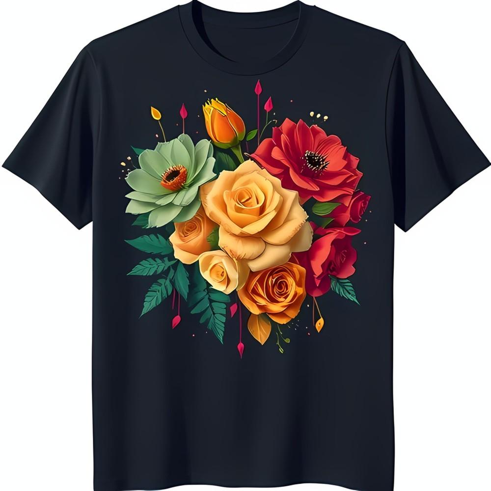 

Vibrant Floral Design Black TShirt Print for Nature Lover Unisex T-Shirt XL
