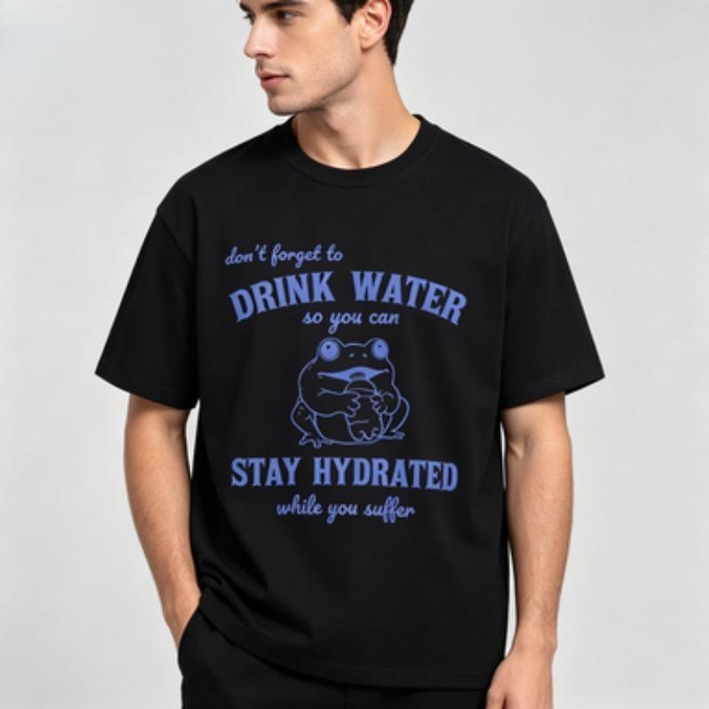 Unisex Casual Cotton T Shirt Dont Forget To Drink Water Stay Hydrated Retro Frog Print Streetwear Unisexs Summer Top