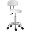 Rolling Stool, Swivel and Adjustable Stool with Backrest, Faux Leather Cover, Footrest, for Dressing Tables, White