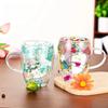 Creative  Flower Pattern Double Wall Glass Cup Clear Heat Resistant High Borosilicate Glass Coffee Mugs  Hot Cold Beer Mug Gift