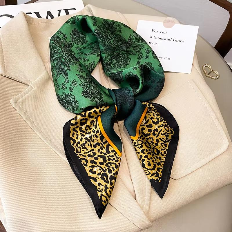Luxury Leopard Print Square Scarf Women Soft Satin Hairband Neckerchief Tie Female Headband Foulard Mother's Day Gift