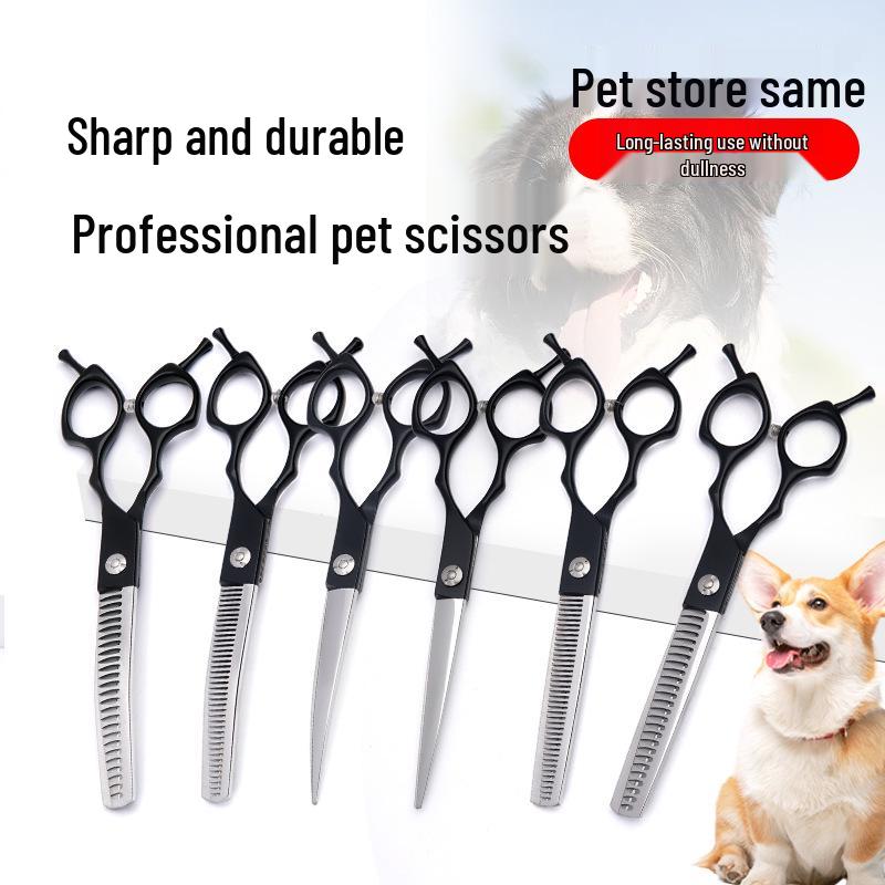 6.5-Inch High-Quality Black Pet Grooming Scissors Set: Straight, Curved, Thinning & Fish Bone Shears