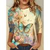 Efterår og Vinter Dame Sommerfugl 3D Printet Rund Hals Langærmet T-shirt