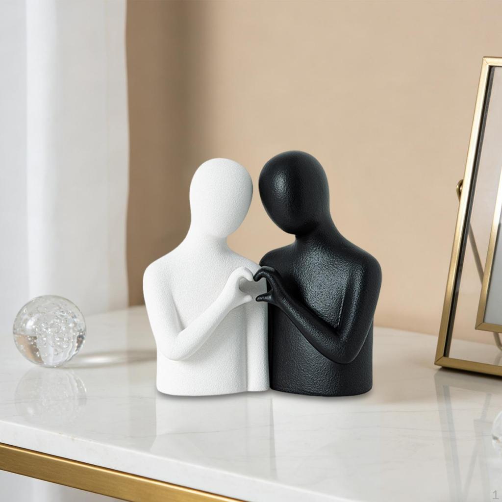 Abstract Couple Statue Desktop Ornament Art Porcelain Table Centerpiece Heart Gesture Figurine Lover