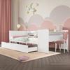 Low Bed, Wooden Bed, 90x200cm, with Desk, Equipped with 2 Drawers, Single Bed(Without Mattress), with Shelves, Pine+Chipboard, white