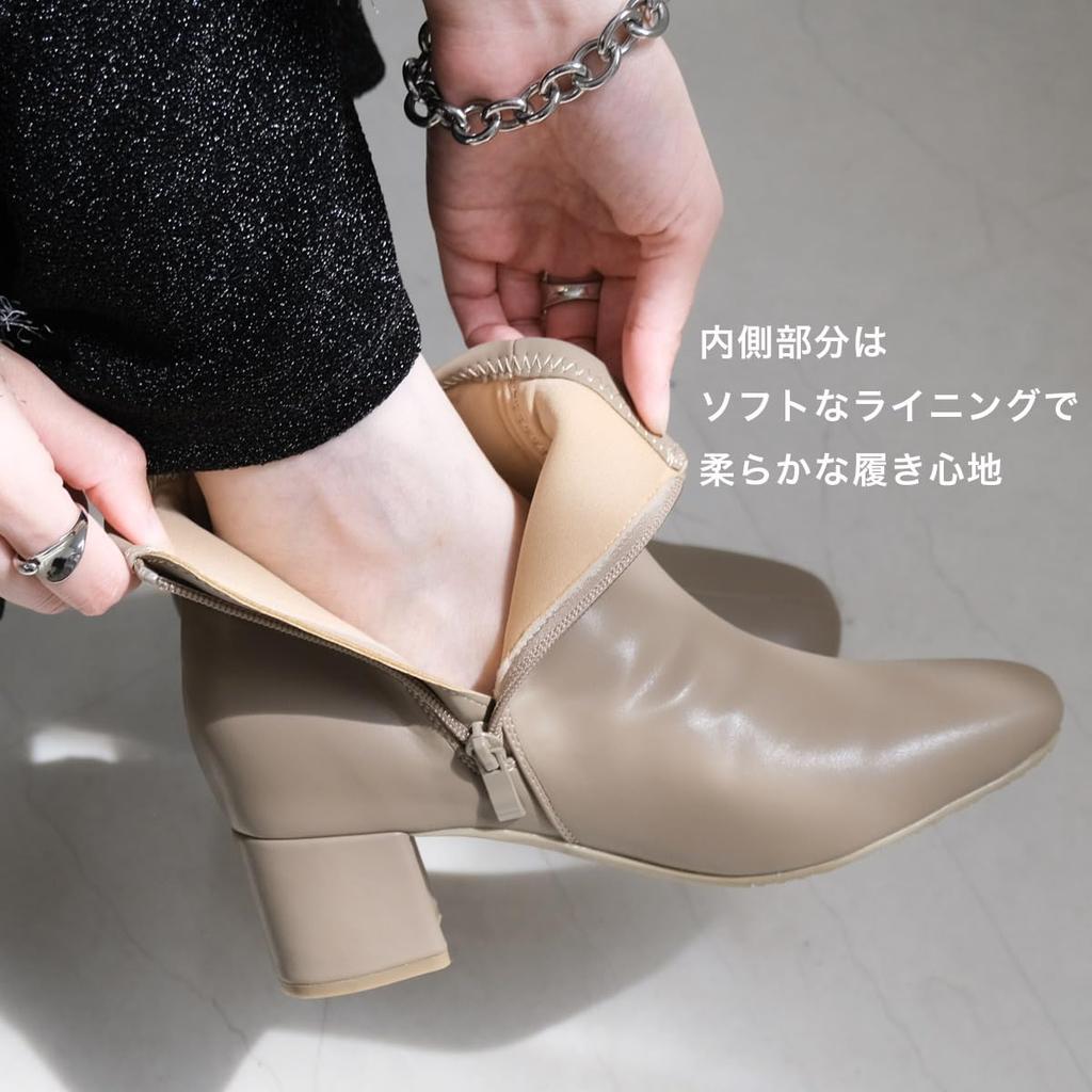 [AmiAmi] Short Boots, Square Toe, 5cm Heel, Women's, Comfortable to Walk In, Black, Winter, Heel CX3202 (M (23.5cm), Black (Smooth))