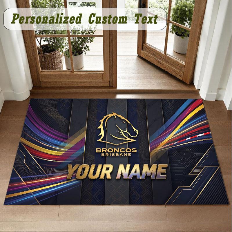 Crystal Velvet Square Rug Custom NameBrisbane Broncos Pattern Non Slip Home Floor Decor Rug