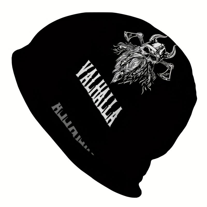 A Men'S Street Style Viking-Themed Knitted Hat - Featuring a Vintage Black And White Warrior Pattern, Made from Durable Knitted Fabric, Comfortable An