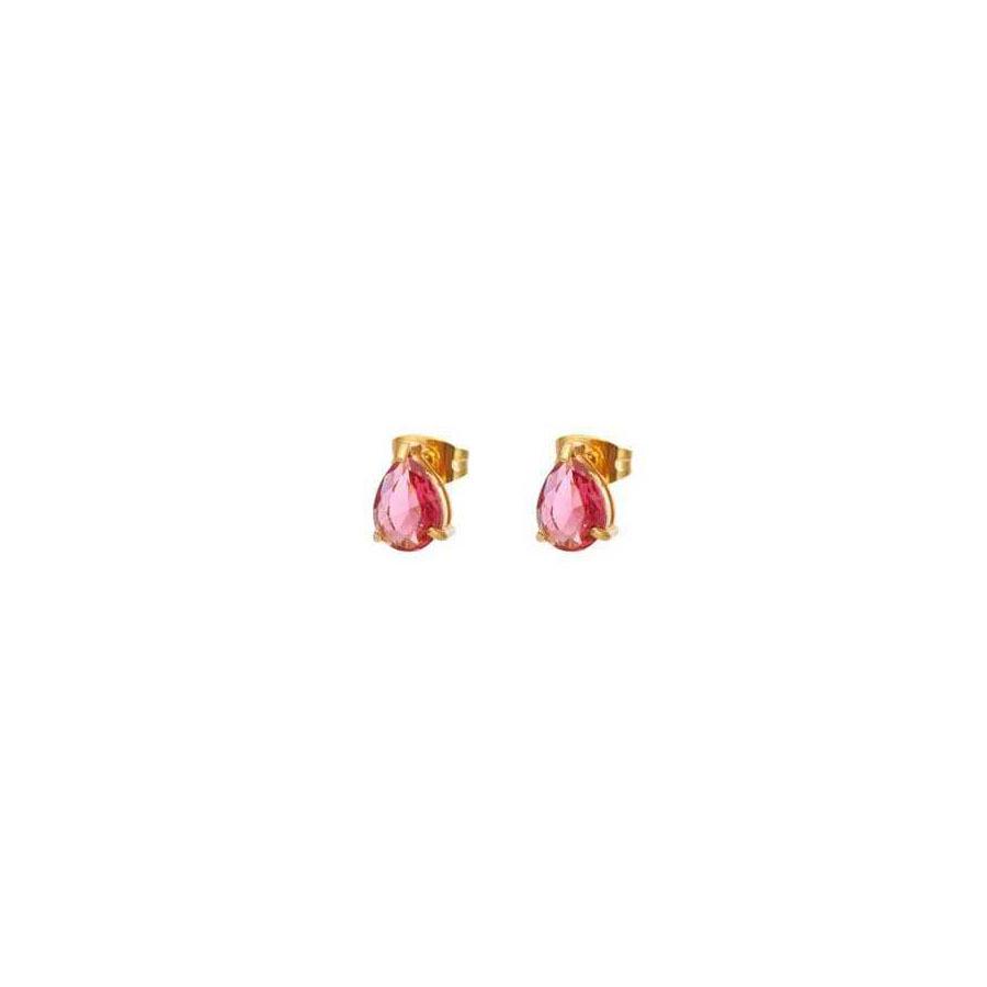 Titanium Steel Water Drop Claw Set Earrings with Oval Cubic Zirconia, Colorfast Stud Design